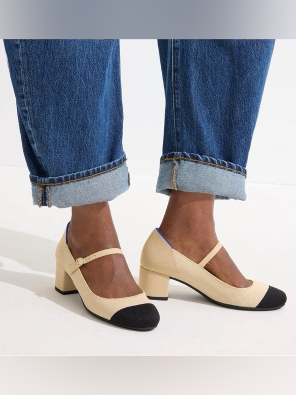New Rothy's The Mary Jane Heel - Cream Captoe Size 9